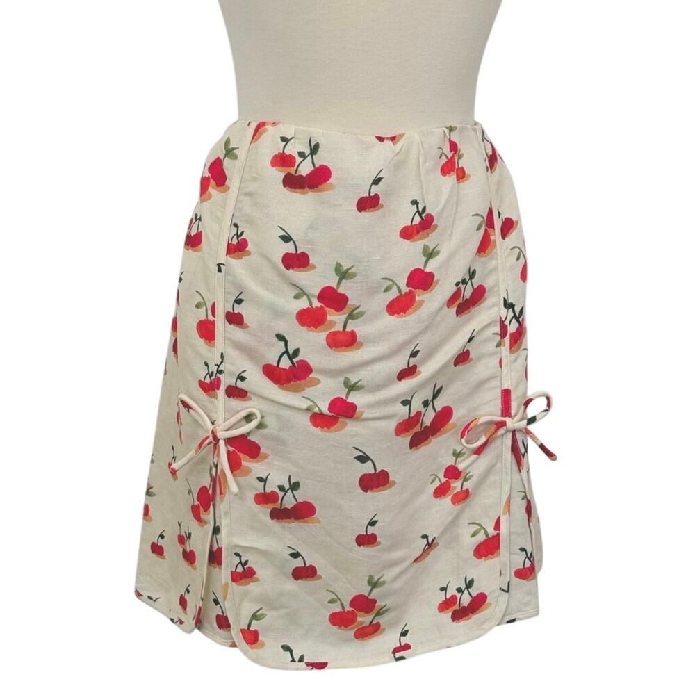 Farm Rio Cherry Linen Blend Skort Skirt with Shorts L NWT